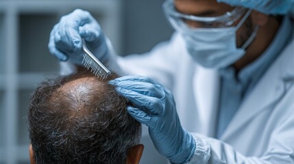 Medical Professional Carefully Examining Patient's Hair and Scalp with Comb