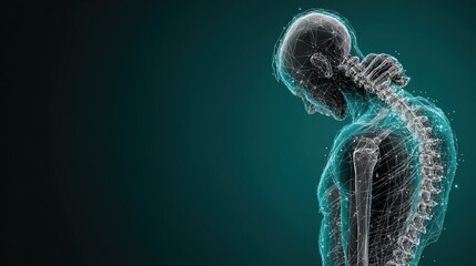 Digital Wireframe Human Anatomy Body Spinal Cord Skeleton Sci-Fi Concept