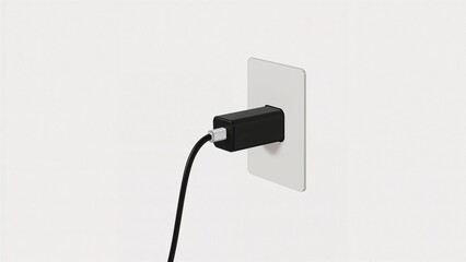A black electrical plug connected to a wall socket.
