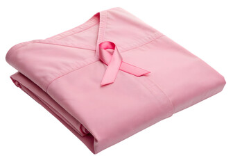 Pink breast cancer awareness ribbon on folded pink blanket for charity