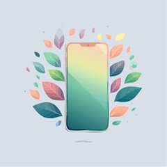A sleek smartphone surrounded by a whimsical array of soft, pastel-colored leaves.