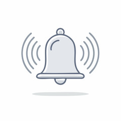 A simple illustration of a gray bell ringing with sound waves emanating from it on a white background.