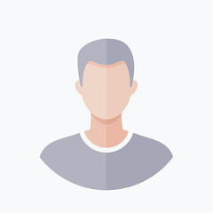 A simple avatar illustration of a man with short gray hair and a plain gray crew neck t-shirt on a white background.