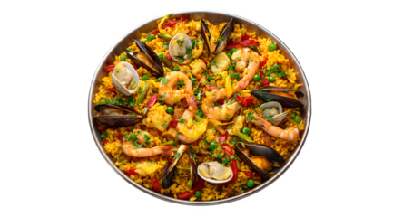Delicious seafood paella with shrimp and mussels
