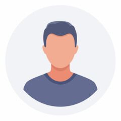 A simple flat illustration of a man with dark, tousled hair wearing a purple t-shirt on a white background.