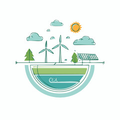 An insightful illustration displays renewable energy sources above ground and a water reservoir beneath.