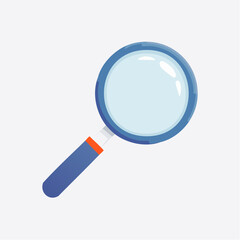 A simple blue and red handled magnifying glass is shown against a plain white background.