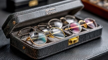 Stylish Collection of Eyeglasses Frames Displayed in a Luxurious Leather Case