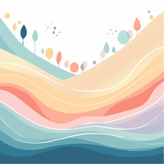 Stylized rolling hills and abstract trees create a vibrant, colorful, and whimsical landscape.