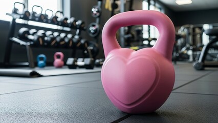 Pink heart shaped kettlebell in modern gym