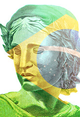 Effigy of the Republic with Brazil colors in green, blue to yellow, Brazil flag, economics and finance concept, background and backup
