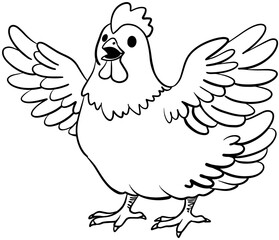 날개펼친 닭 라인그림