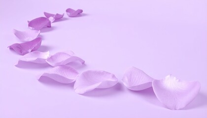 Delicate Pink Petals Arranged in a Dreamy Curve on a Soft Purple Background