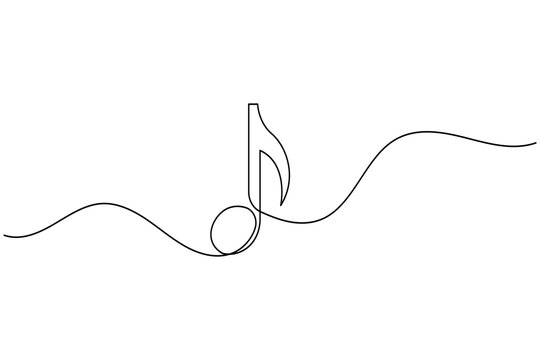 Minimalist continuous one line drawing of musical note and wave