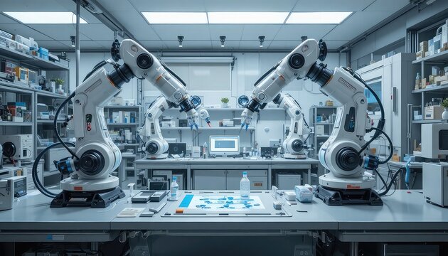 Hyper-Realistic Futuristic Industrial Factory with Advanced Robotic Arms and High-Tech Manufacturing