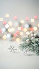 Festive Christmas background with snowflakes and pine branches