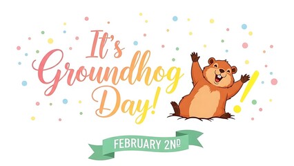 Obraz premium Groundhog day celebration with cartoon groundhog