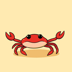 Fototapeta premium Red crab illustration on a yellow background with a shadow underneath