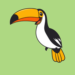 Obraz premium A colorful illustration of a Toucan perched on a branch viewed from the side against a vibrant green background