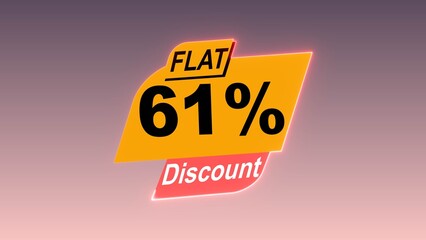 flat 61% discount text illustration on colorful background.