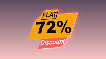 flat 72% discount text illustration on colorful background.