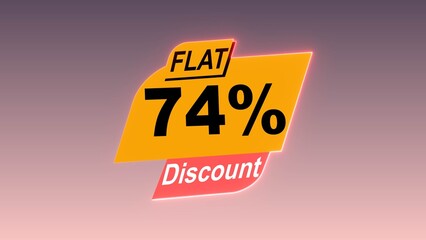flat 74% discount text illustration on colorful background.
