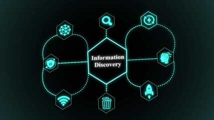 Information discovery concept with intelligent analytics network, digital processing hub, connected data nodes, and scalable system architecture. - Powered by Adobe