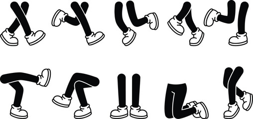 Cartoon mascot legs and foots, cartoon vector walking feet vector, retro cartoon legs and hands. vintage hand, foot, placement of hands and feet. body parts mascot