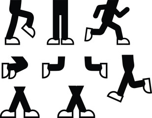 Cartoon mascot legs and foots, cartoon vector walking feet vector, retro cartoon legs and hands. vintage hand, foot, placement of hands and feet. body parts mascot