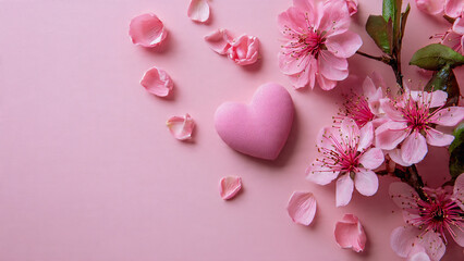 spring background with pink flowers heart