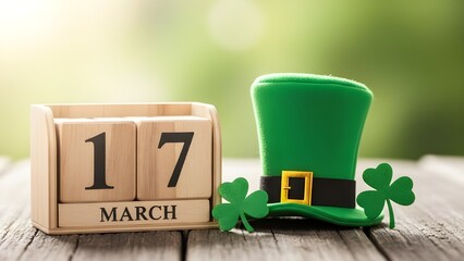 St patrick's day celebration with calendar and leprechaun hat