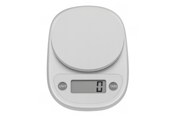 White digital kitchen scale weighing food ingredients