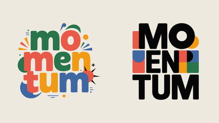 a vibrant visual presentation showcases the word momentum creatively displayed in two distinct color palettes with playful typography high quality professional detailed modern elegant stylish clean