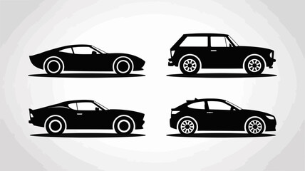 Fototapeta premium a collection of four distinct black silhouettes showcases various car body styles including coupes station wagons and modern hatchback designs high quality professional detailed elegant stylish