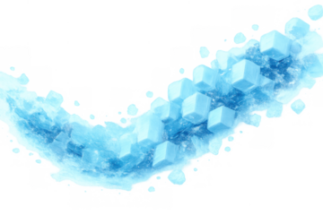 Ice cubes splashing, creating a dynamic wave of frozen refreshment and cool burst on transparent background