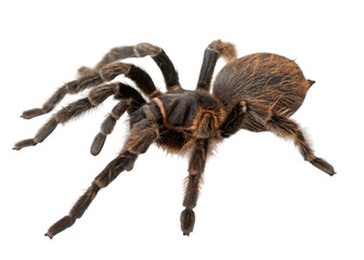 Large brown hairy tarantula spider isolated on white background