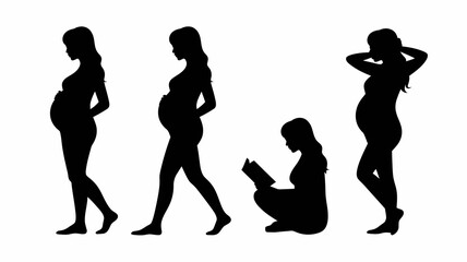 a visual depiction of human evolution shows silhouettes transitioning from a pregnant form to a crouching figure and ultimately to an upright posture high quality professional © rocky