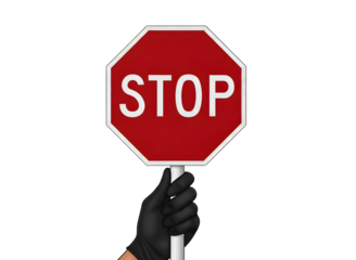 Hand holding a stop sign isolated on transparent background