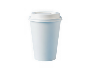 Single white disposable coffee cup isolated on transparent background