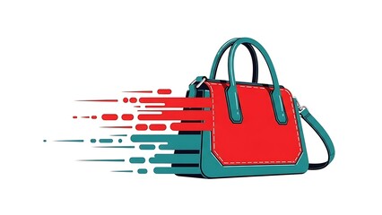 Vibrant red and teal handbag with dynamic abstract motion lines