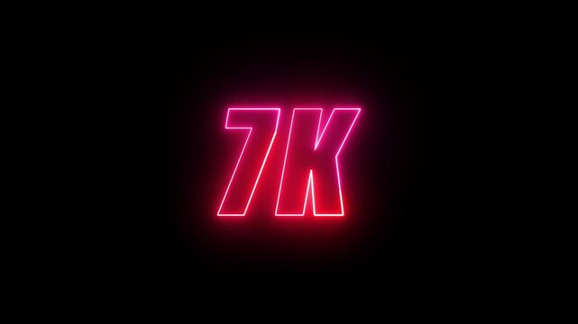 Neon glowing 7K follower text effect, editable neon light text 7K isolated on black background.
