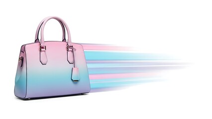 Vibrant pink and blue gradient handbag in motion with colorful streaks
