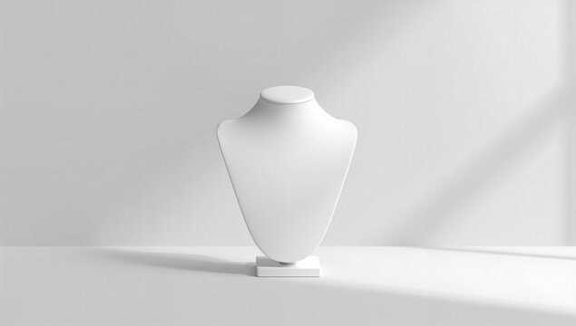 White jewelry display bust isolated on minimal background, necklace presentation mockup for luxury branding