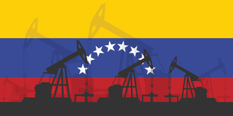 Oil rig pumpjack background. Venezuela petroleum industry. Venezuelan flag. Crude oil