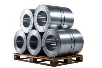 Pyramid stack of industrial steel coils on pallet transparency