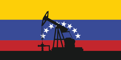 Oil rig pumpjack background. Venezuela petroleum industry. Venezuelan flag. Crude oil