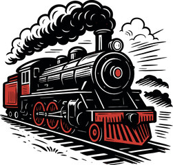 Vintage Steam Train Locomotive Red Retro Vector