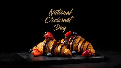 Delicious chocolate croissants with berries for national day