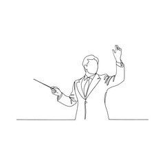 A single line drawing of a man conducting an orchestra with energy © seller