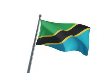Waving Tanzania flag against sky isolated on transparent background